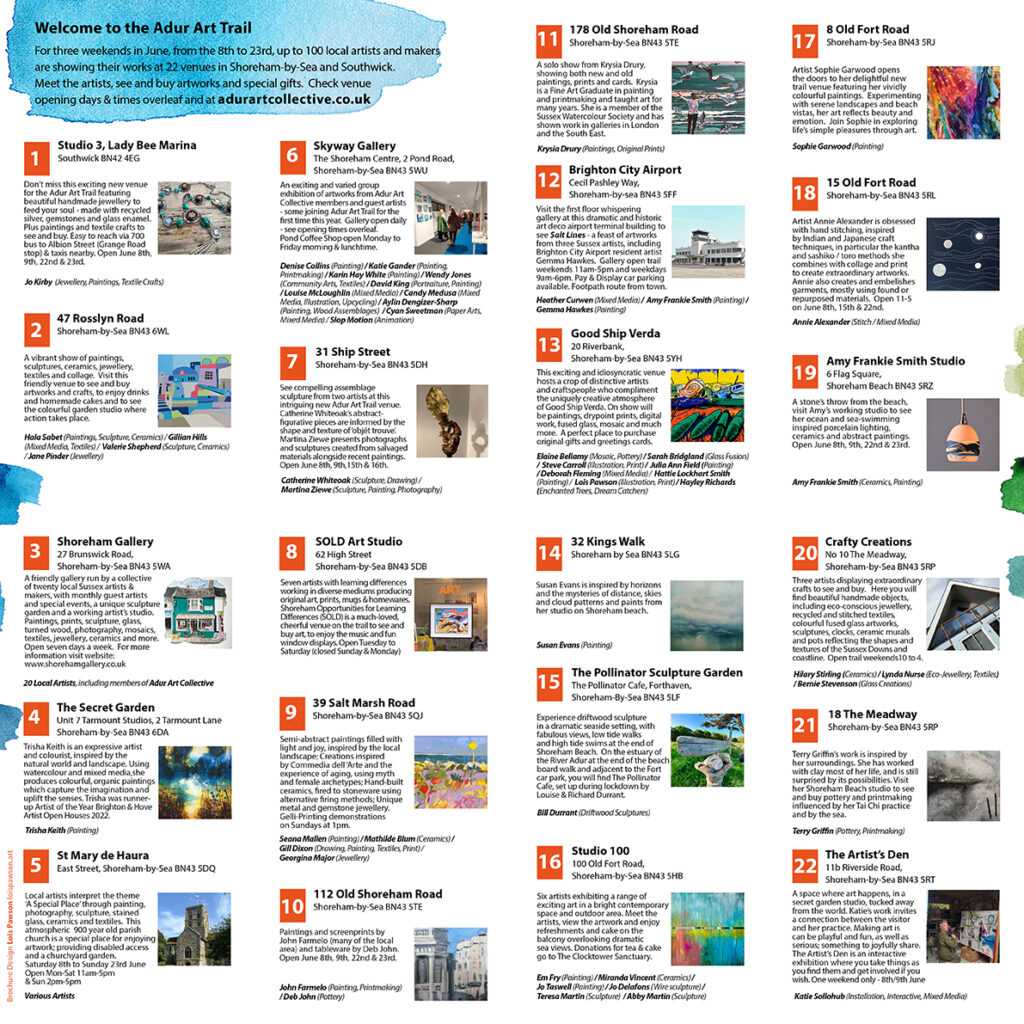 adur art trail 2024 brochure showing art trail venues and open house details